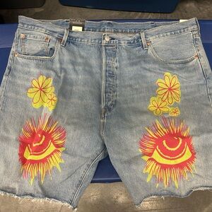 Levi's Denim Shorts with Red and Yellow Floral Design
